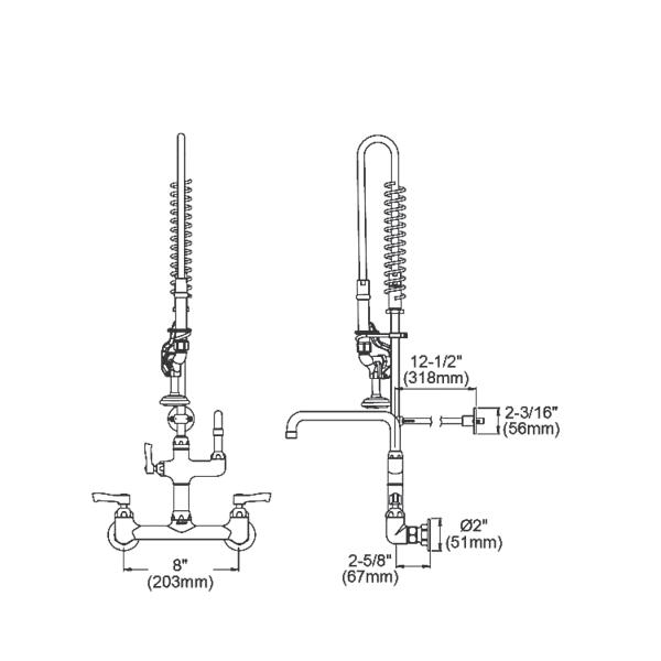 Elkay LK943AF12LC 8" Centerset Wall Mount Faucet 44" Flexible Hose with 1.2 GPM Spray Head + 12" Arc Tube Spout 2" Lever Handles