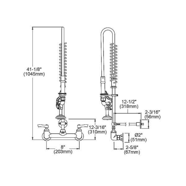 Elkay LK943LC 8" Centerset Wall Mount Faucet 44" Flexible Hose w/1.2 GPM Spray Head 2" Lever Handles 1.2 GPM Spray Head