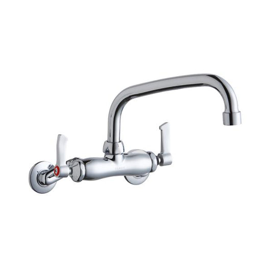 Elkay LK945AT08L2T Foodservice 3-8" Adjustable Centers Wall Mount Faucet w/8" Arc Tube Spout 2" Lever Handles 2" Inlet Chrome