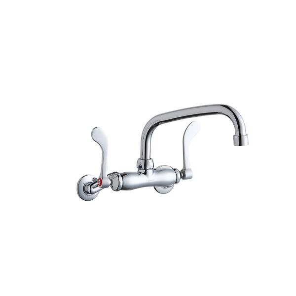 Elkay LK945AT08T4T Foodservice 3-8" Adjustable Centers Wall Mount Faucet w/8" Arc Tube Spout 4" Wristblade Handles 2" Inlet