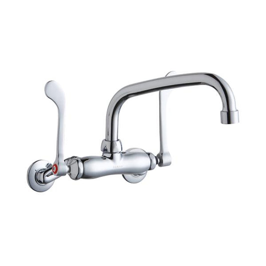 Elkay LK945AT08T6T Foodservice 3-8" Adjustable Centers Wall Mount Faucet w/8" Arc Tube Spout 6" Wristblade Handles 2" Inlet