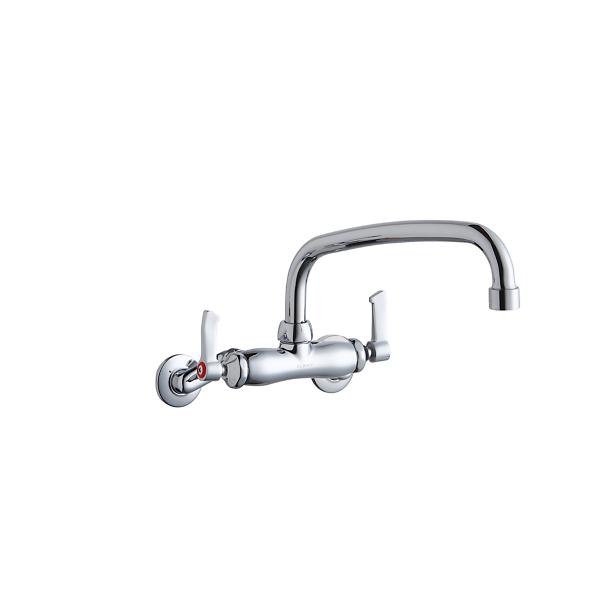 Elkay LK945AT10L2T Foodservice 3-8" Adjustable Centers Wall Mount Faucet w/10" Arc Tube Spout 2" Lever Handles 2" Inlet Chrome