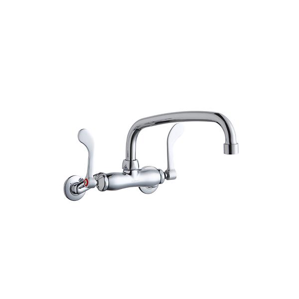 Elkay LK945AT10T4T Foodservice 3-8" Adjustable Centers Wall Mount Faucet w/10" Arc Tube Spout 4" Wristblade Handles 2" Inlet