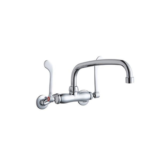 Elkay LK945AT10T6T Foodservice 3-8" Adjustable Centers Wall Mount Faucet w/10" Arc Tube Spout 6" Wristblade Handles 2" Inlet