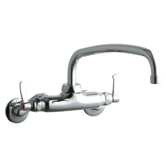 Elkay LK945AT12L2T Foodservice 3-8" Adjustable Centers Wall Mount Faucet w/12" Arc Tube Spout 2" Lever Handles 2" Inlet Chrome