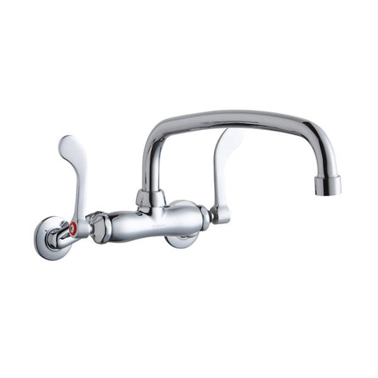 Elkay LK945AT14T4T Foodservice 3-8" Adjustable Centers Wall Mount Faucet w/14" Arc Tube Spout 4" Wristblade Handles 2" Inlet