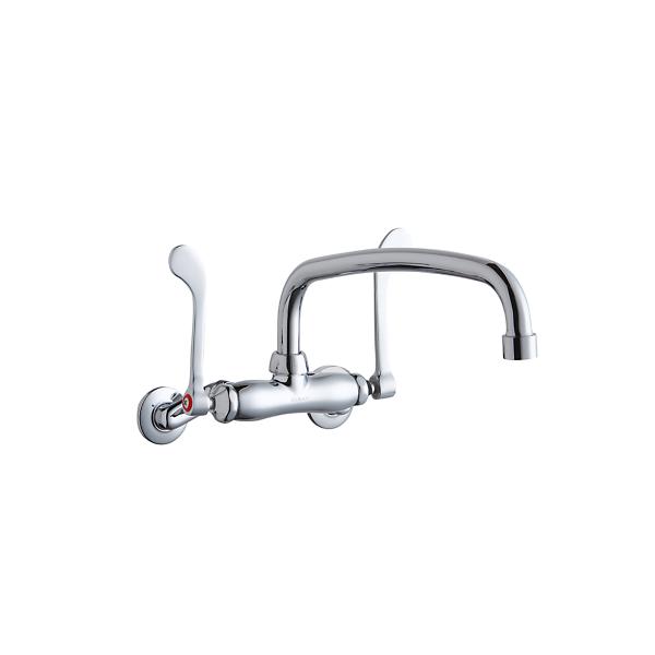 Elkay LK945AT12T6T Foodservice 3-8" Adjustable Centers Wall Mount Faucet w/12" Arc Tube Spout 6" Wristblade Handles 2" Inlet