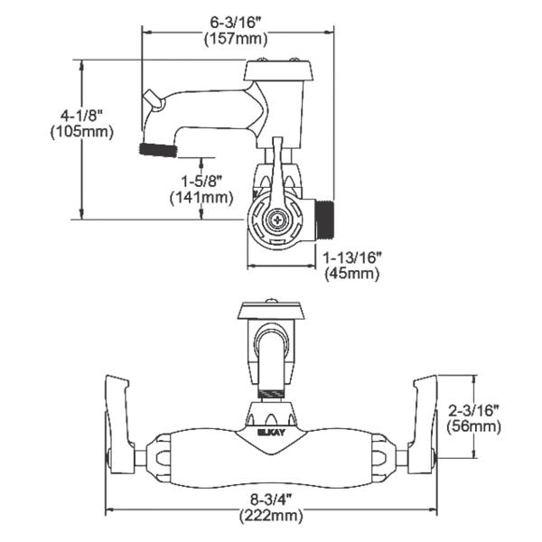 Elkay LK945BP03L2T Service/Utility Single Hole Wall Mount Faucet w/3" Bucket Hook Spout 2" Lever Handles 2" Inlet Chrome