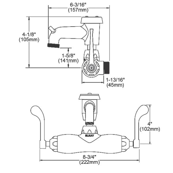 Elkay LK945BP03T4T Service/Utility Single Hole Wall Mount Faucet w/3" Bucket Hook Spout 4" Wristblade Handles 2" Inlet Chrome