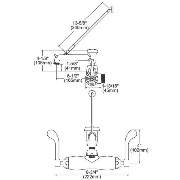 Elkay LK945BP07T4T Service/Utility Single Hole Wall Mount Faucet w/7" Bucket Hook Spout 4" Wristblade Handles 2" Inlet Chrome