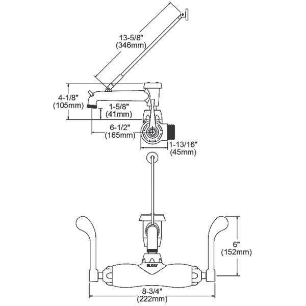 Elkay LK945BP07T6T Service/Utility Single Hole Wall Mount Faucet w/7" Bucket Hook Spout 6" Wristblade Handles 2" Inlet Chrome