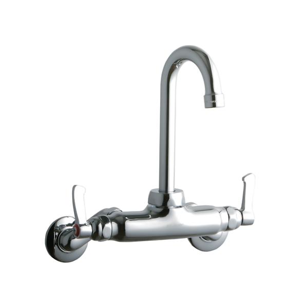 Elkay LK945GN04L2T Foodservice 3-8" Adjustable Centers Wall Mount Faucet with 4" Gooseneck Spout 2" Lever Handles 2" Inlet