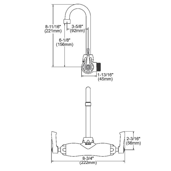 Elkay LK945GN04L2T Foodservice 3-8" Adjustable Centers Wall Mount Faucet with 4" Gooseneck Spout 2" Lever Handles 2" Inlet