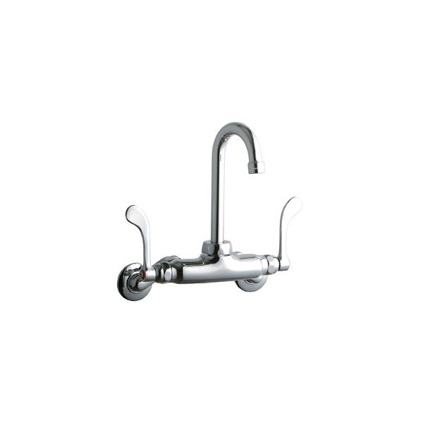 Elkay LK945GN04T4T Foodservice 3-8" Adjustable Centers Wall Mount Faucet with 4" Gooseneck Spout 4" Wristblade Handles 2" Inlet