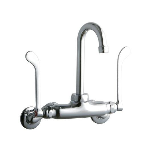 Elkay LK945GN04T6T Foodservice 3-8" Adjustable Centers Wall Mount Faucet with 4" Gooseneck Spout 6" Wristblade Handles 2" Inlet