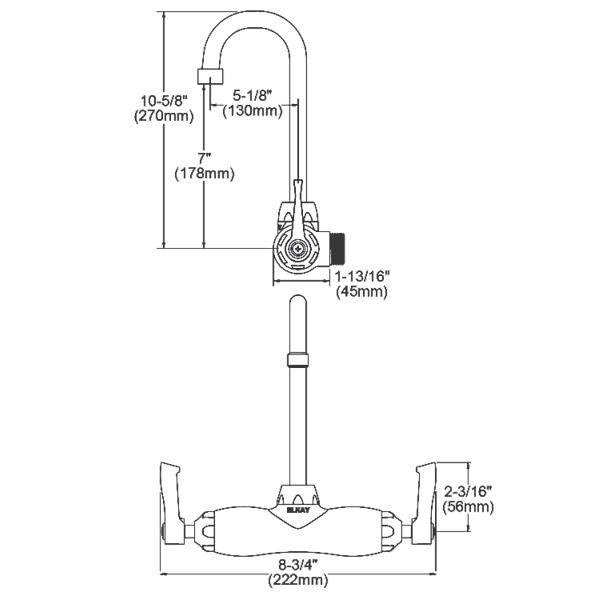 Elkay LK945GN05L2T Foodservice 3-8" Adjustable Centers Wall Mount Faucet w/5" Gooseneck Spout 2" Lever Handles 2" Inlet Chrome