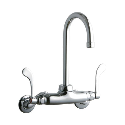 Elkay LK945GN05T4T Foodservice 3-8" Adjustable Centers Wall Mount Faucet w/5" Gooseneck Spout 4" Wristblade Handles 2" Inlet