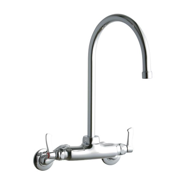 Elkay LK945GN08L2T Foodservice 3-8" Adjustable Centers Wall Mount Faucet w/8" Gooseneck Spout 2" Lever Handles 2" Inlet Chrome