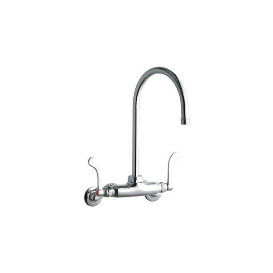 Elkay LK945GN08T4T Foodservice 3-8" Adjustable Centers Wall Mount Faucet w/8" Gooseneck Spout 4" Wristblade Handles 2" Inlet