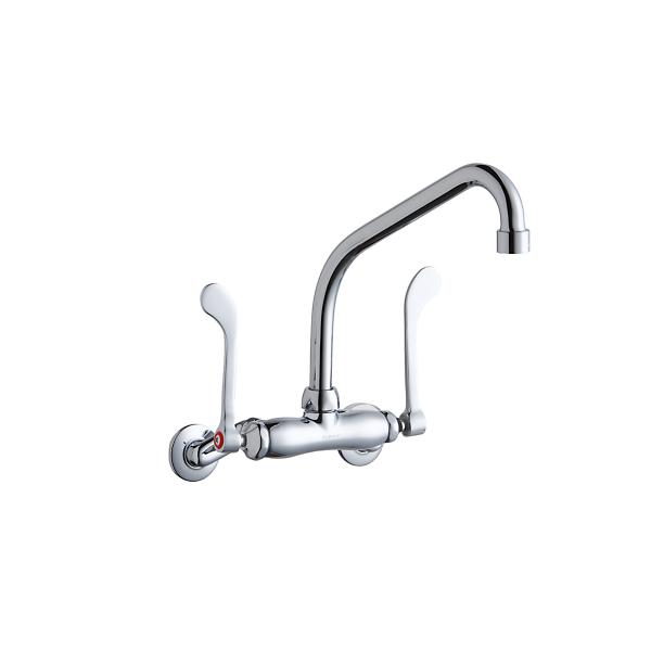 Elkay LK945HA08T6T Foodservice 3-8" Adjustable Centers Wall Mount Faucet w/8" High Arc Spout 6" Wristblade Handles 2" Inlet