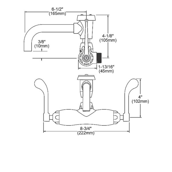 Elkay LK945VS07T4T Foodservice 3-8" Adjustable Centers Wall Mount Faucet w/7" Vented Spout 4" Wristblade Handles 2" Inlet