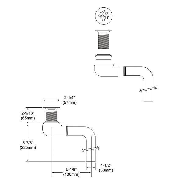 Elkay LKAD174LO 1-1/2" or 1-5/8" Drain Outlet Fitting Chrome Plated Brass Perforated Grid and Elbow