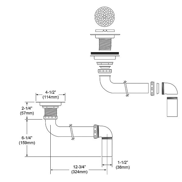 Elkay LKAD18 3-1/2" Drain Chrome Plated Brass Body Strainer and LKADOS Tailpiece