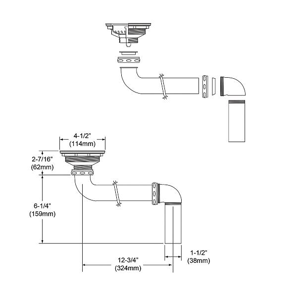 Elkay LKAD35 3-1/2" Drain Fitting" Stainless Steel Body Strainer Basket and Offset Tailpiece