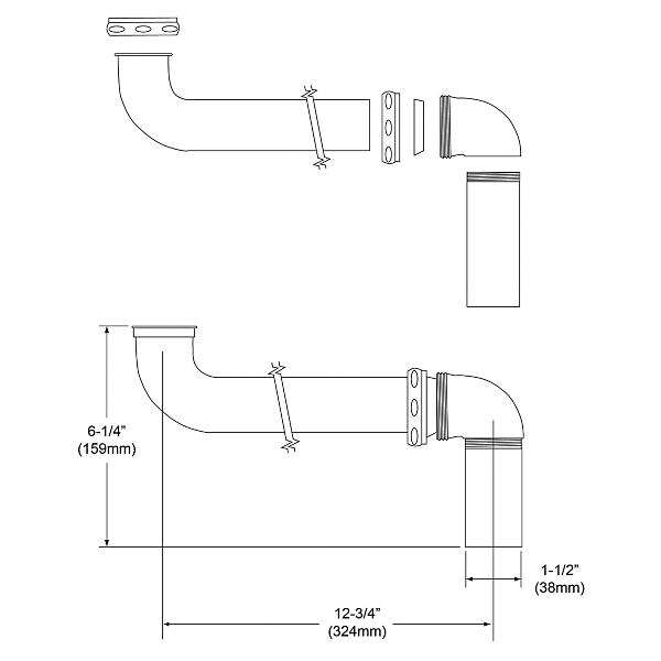 Elkay LKADOS 3-1/2" Drain Fitting Chrome Plated Brass Offset Tailpiece