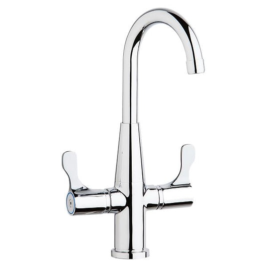 Elkay LKD2223C Single Hole Deck Mount Faucet with Gooseneck Spout Twin Lever Handles Chrome