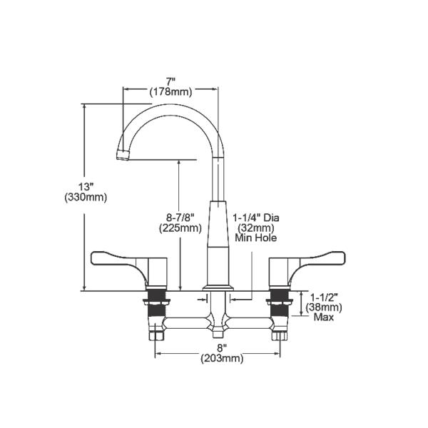 Elkay LKD232SBH5C 8" Centerset Concealed Deck Mount Faucet with Gooseneck Spout and 4" Lever Handles + Stop Chrome