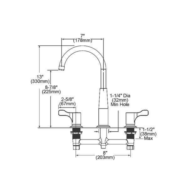 Elkay LKD232SC 8" Centerset Concealed Deck Mount Faucet with Gooseneck Spout and 2-5/8" Lever Handles Chrome