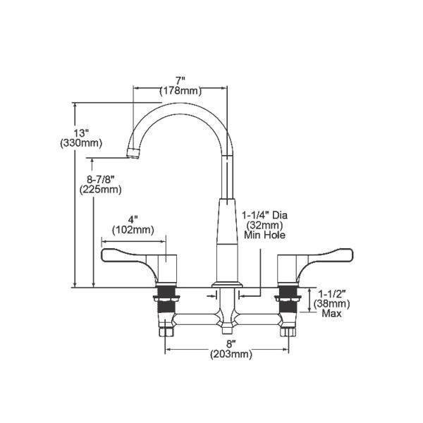 Elkay LKD2423BHC 8" Centerset Exposed Deck Mount Faucet with Gooseneck Spout and 4" Lever Handles Chrome