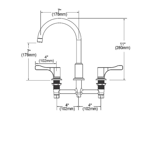 Elkay LKD2439BHC 8" Centerset Concealed Deck Mount Faucet with Arc Spout and 4" Lever Handles Chrome