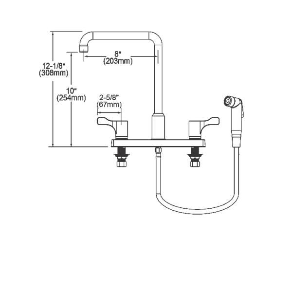 Elkay LKD2443C 8" Centerset Exposed Deck Mount Faucet with Arc Spout and 2-5/8" Lever Handles with Side Spray Chrome