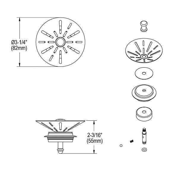 Elkay LKDS35 3-1/2" Garbage Disposal Stopper / Strainer for use with Perfect Drain®-Satin Finish