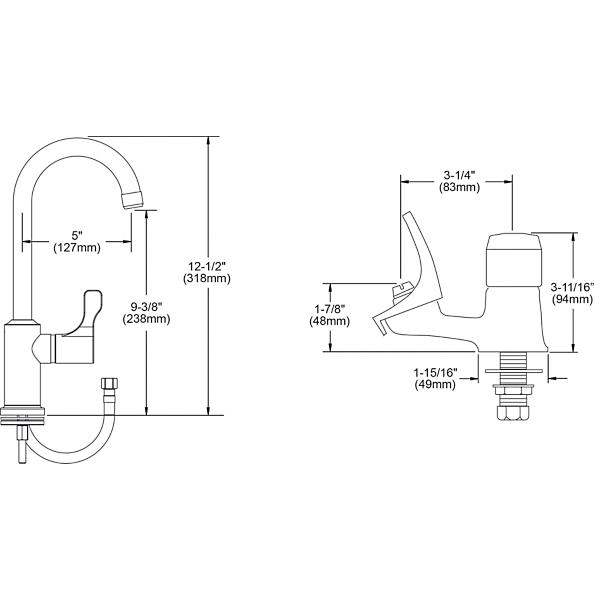 Elkay LKDVR208513LCFFC Single Hole 12-1/2" Vandal Resistant Deck Mount Faucet with Gooseneck Spout Lever Handle on Left Side Chrome Kit with Bubbler and Vandal-resistant Filtration Kit with Filter Status Monitor