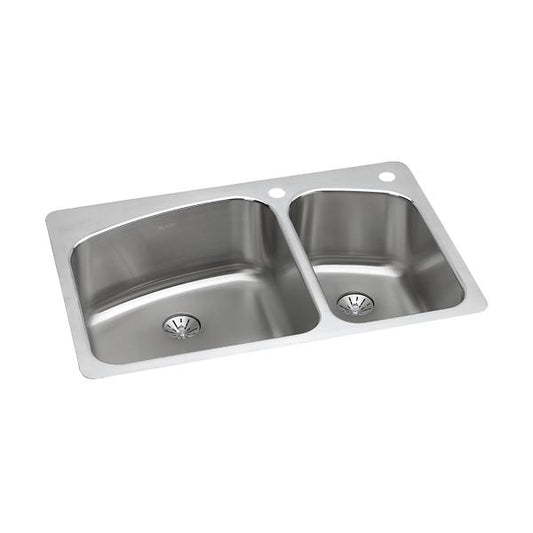 Elkay LKHSR2509RPD Lustertone® Classic Stainless Steel 33" x 22" x 9" 60/40 Double Bowl Dual Mount Sink with Perfect Drain®