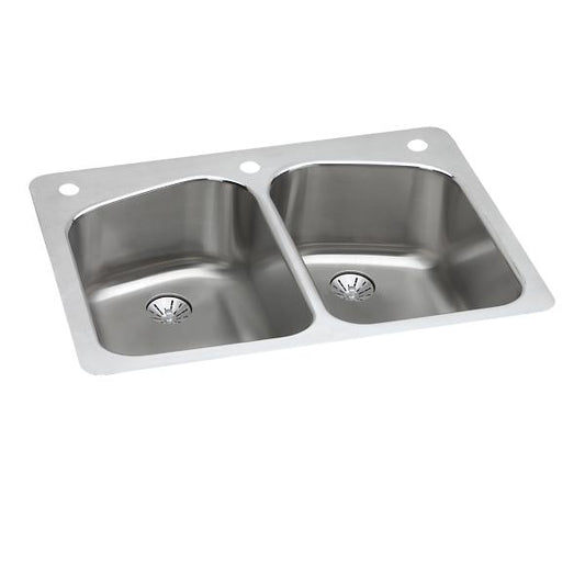 Elkay LKHSR33229PD Lustertone® Classic Stainless Steel 33" x 22" x 9" Equal Double Bowl Dual Mount Sink with Perfect Drain®