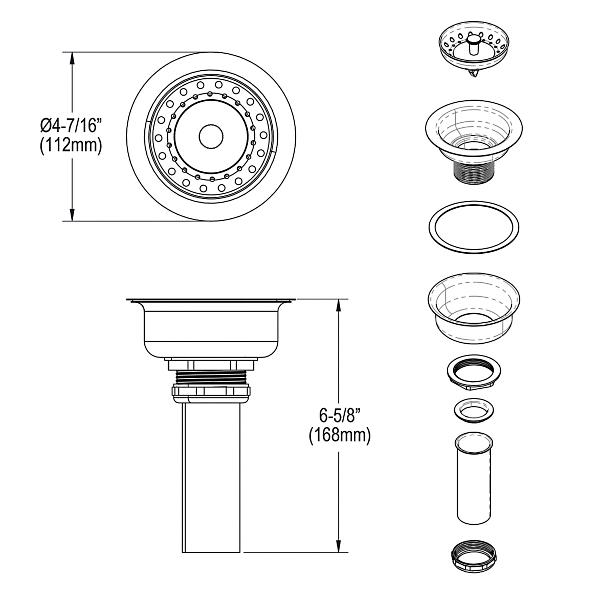 Elkay LKJ35 3-1/2" Drain Fitting Stainless Steel Body with Strainer Basket Matte Finish