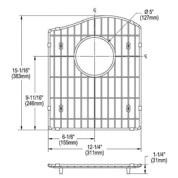 Elkay LKOBG1417RSS Stainless Steel 12-1/4" x 15-1/16" x 1-1/4" Bottom Grid