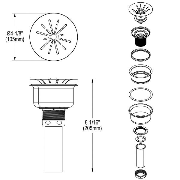 Elkay LKPDQ1 Perfect Drain® Fitting Type 304 Stainless Steel Body and Strainer