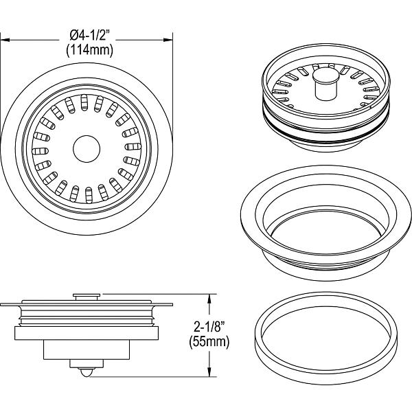 Elkay LKQD35 Polymer 3-1/2" Disposer Flange with Removable Basket Strainer and Rubber Stopper