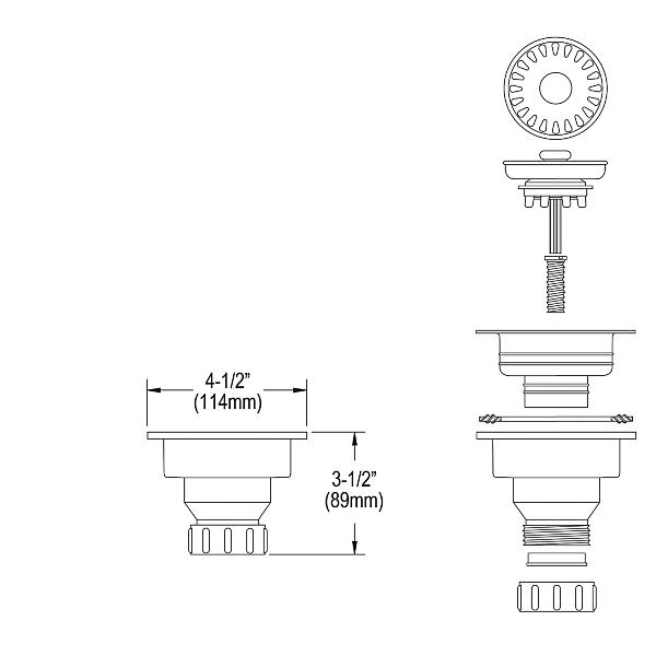 Elkay LKS35AS 3-1/2" Drain Fitting Antique Steel Finish Body and Basket with Rubber Stopper