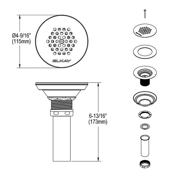 Elkay LKVR18-CU 3-1/2" Drain CuVerro® antimicrobial copper Body Vandal-resistant Strainer and Tailpiece