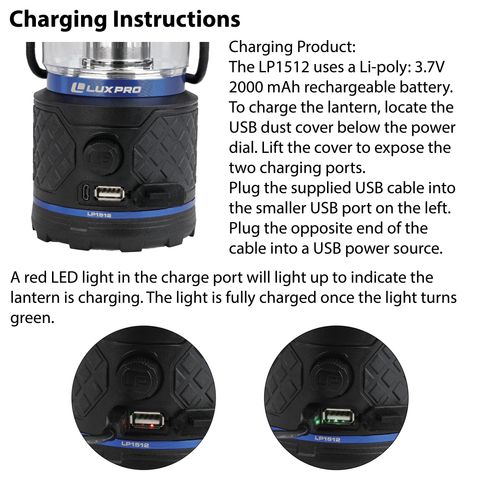 LUXPRO LP1512 Rechargeable Dual-Power 1100 Lumen LED Lantern, 4 Pieces Case