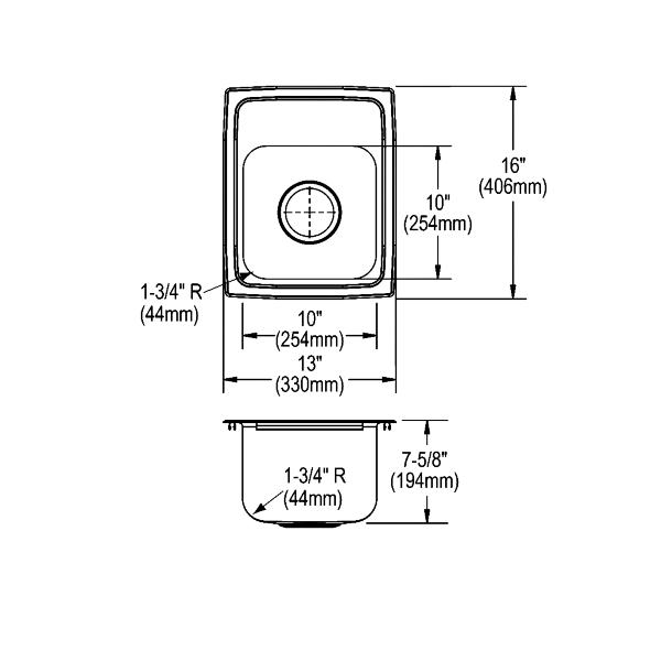 Elkay LR1316 Lustertone® Classic Stainless Steel 13" x 16" x 7-5/8" Single Bowl Drop-in Sink