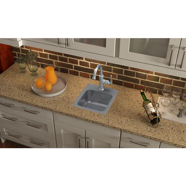 Elkay LR1517 Lustertone Classic Stainless Steel 15" x 17-1/2" x 7-5/8" Single Bowl Drop-in Bar Sink