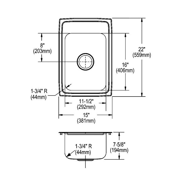 Elkay LR1522 Lustertone® Classic Stainless Steel 15" x 22" x 7-5/8" Single Bowl Drop-in Sink