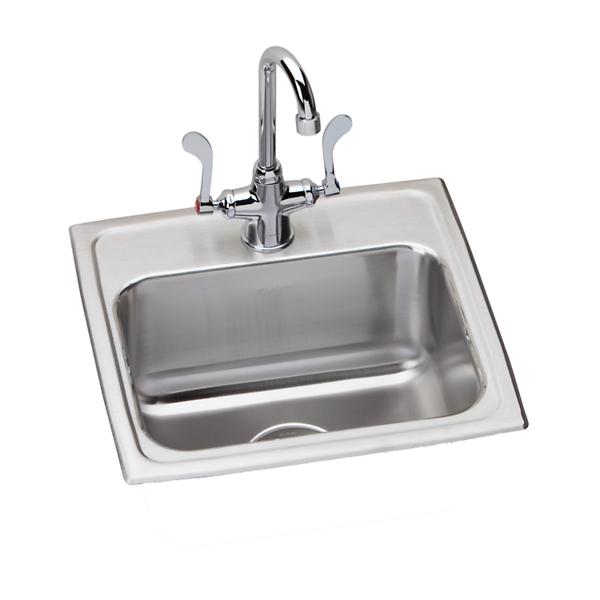 Elkay LR1716SC Lustertone® Classic Stainless Steel 17" x 16" x 7-5/8" 1-Hole Single Bowl Drop-in Sink + Faucet Kit